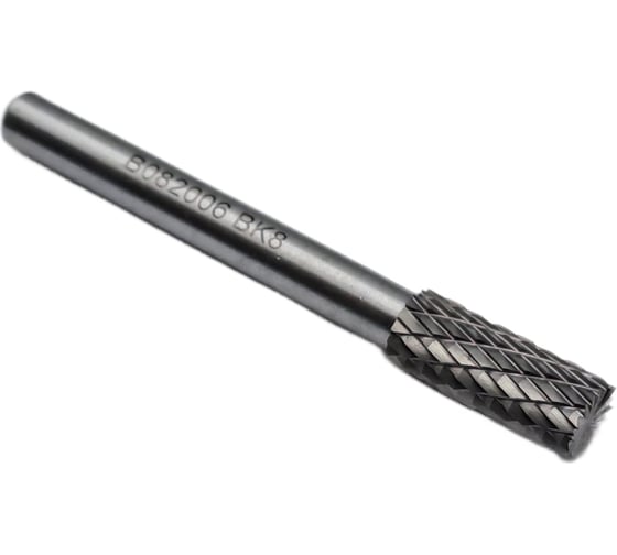 Изображение товара Бор-фреза твердосплавная тип В082006 (цилиндрическая) 8.0 мм, хвостовик 6 мм, торц.зуб, двойная насечка TORNERI Т018381