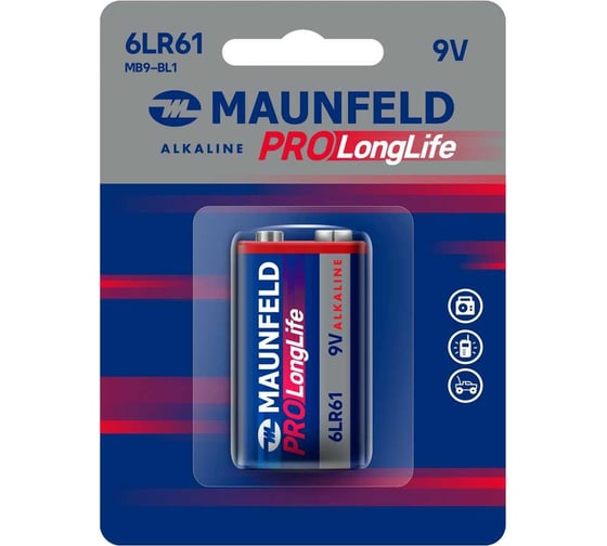 Изображение товара Батарейки MAUNFELD pro long life alkaline 9v(6lr61), блистер 1 шт MB9-BL1