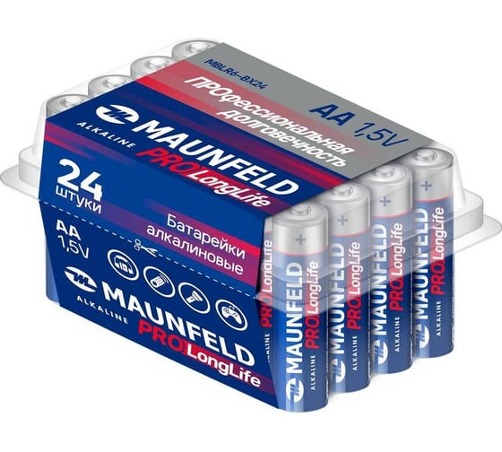 Изображение товара Батарейки MAUNFELD pro long life alkaline aa (lr6), бокс 24 шт MBLR6-BX24
