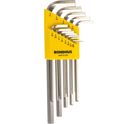 Изображение товара Набор из 13 дюймовых хромированных ключей BONDHUS L .050-3/8" 16137