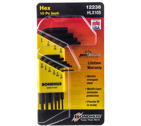 Изображение товара Набор из 10 дюймовых черных ключей BONDHUS S 1/16-1/4" 12238