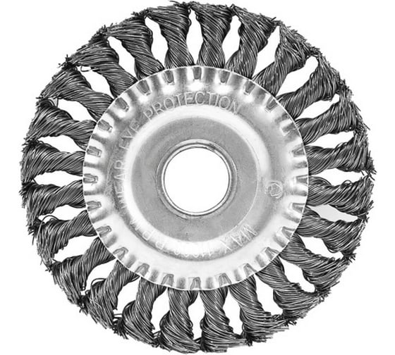 Изображение товара Щетка-крацовка плоская 125 мм, 22.2 мм, стальная витая проволока Pobedit 2126125