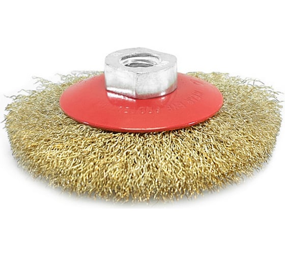 Изображение товара Щетка-крацовка коническая 100 мм, M14, латунированная витая проволока Pobedit 2133210
