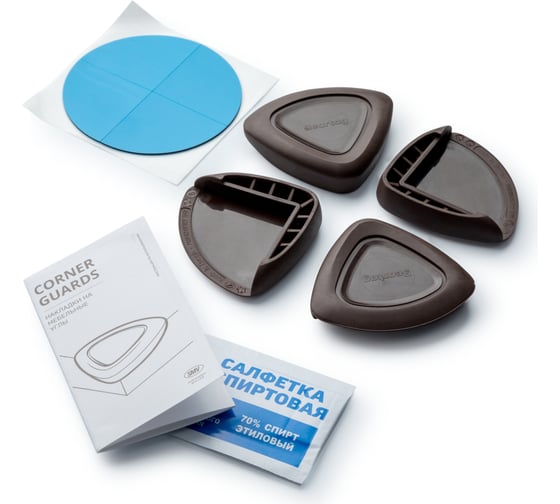 Изображение товара Уголки-накладки на мебельные углы BEARTAG на усиленном скотче , цвет: коричневый , 4 шт. + спиртовая салфетка S.CG1.3.4