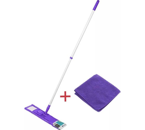 Изображение товара Швабра для пола с насадкой из микрофибры PERFECTO LINEA лиловая + салфетка из микрофибры 30x30 см 43-392030
