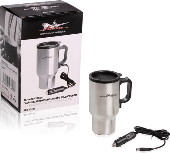 Изображение товара Автомобильный чайник-термокружка с подогревом Airline 450 мл, 12V/24W, нержавейка/пластик ABK-12-10