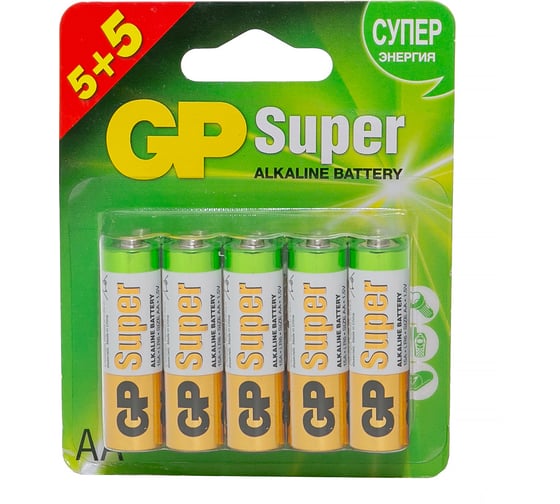 Изображение товара Алкалиновые батарейки GP Super Alkaline 15А АA - 10 шт. GP 15A5/5-2CR10