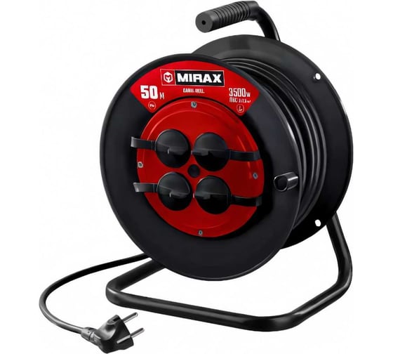 Изображение товара Силовой удлинитель на катушке MIRAX пвс 3x2.5 50м 3500вт 55051-50