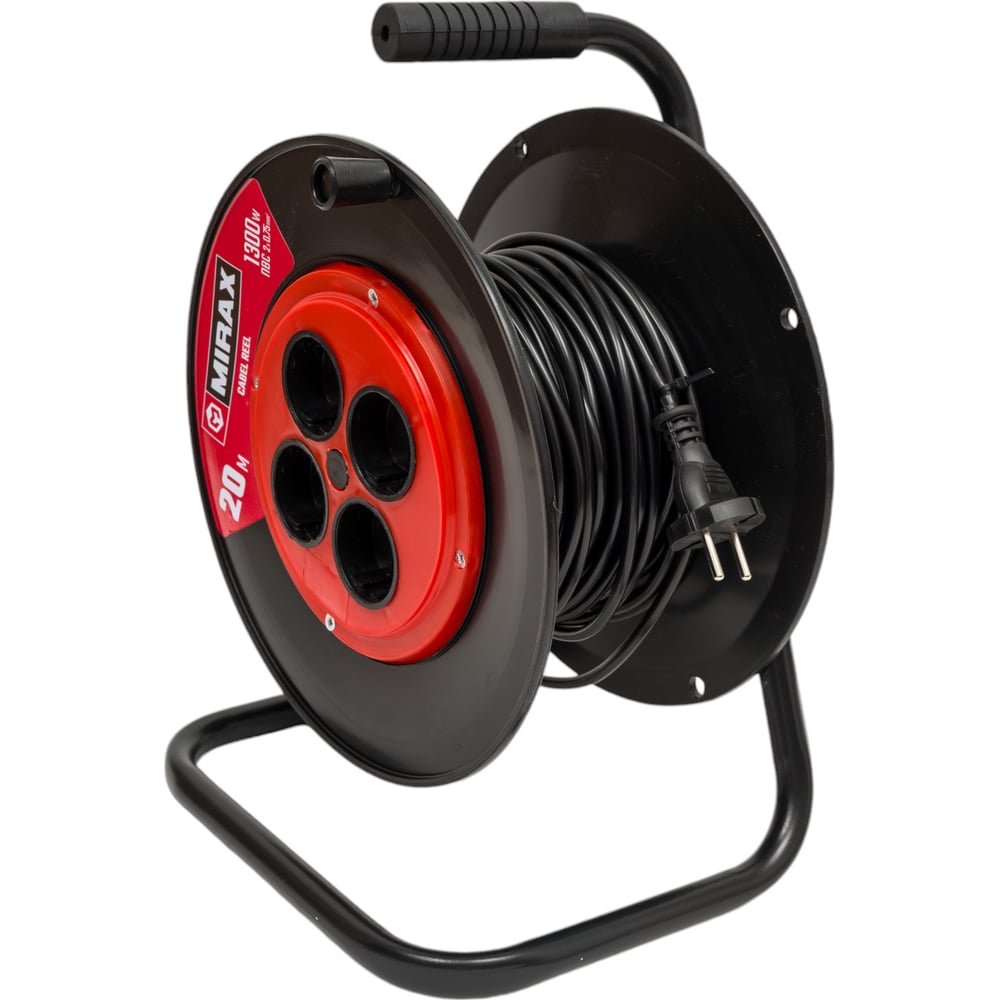 Изображение товара Удлинитель на катушке MIRAX 20м 4 розетки ПВС 2x0.75 В 220 В 1300 Вт