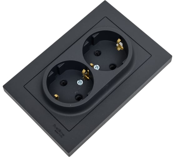 Изображение товара Двойная розетка в сборе Systeme Electric Atlasdesign базальт с заземлением со шторками, 16а, ATN001426