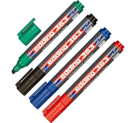 Изображение товара Набор маркеров для белых досок EDDING 3634s 1-5 мм, cap-off, скошенный наконечник, 4 цвета 87764