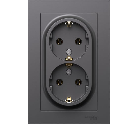 Изображение товара Двойная розетка в сборе Systeme Electric Atlasdesign базальт с заземлением, 16а, ATN001424