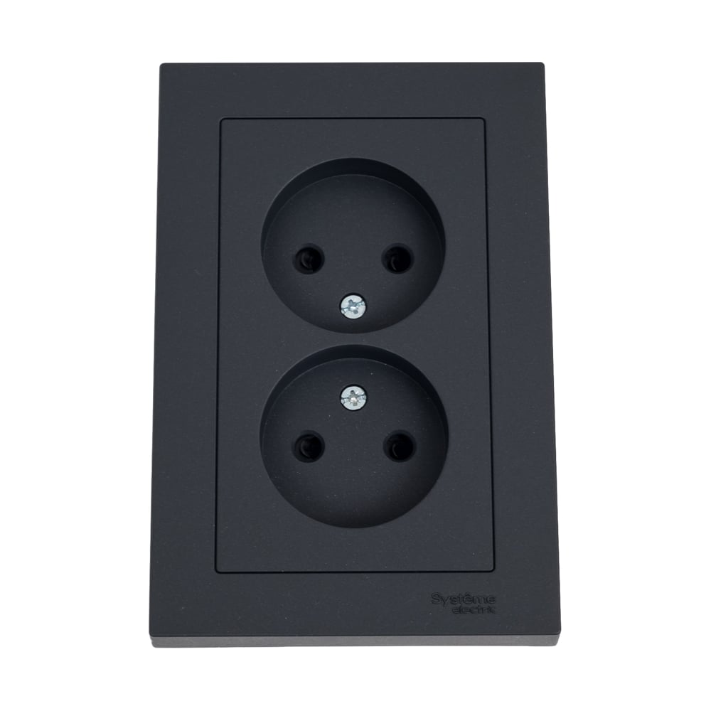 Изображение товара Двойная розетка Systeme Electric Atlasdesign базальт 16А без заземления