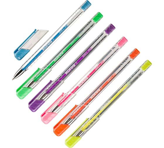 Изображение товара Набор гелевых ручек Kores k11 neon синий, зеленый, оранжевый, желтый, розовый, фиолетовый, 6 цветов 28216 1801186