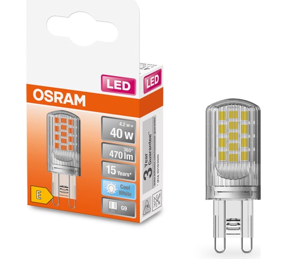 Изображение товара Светодиодная лампа Osram LEDPIN40 CL 4.2W/840 230V G9 6x1 4058075432420