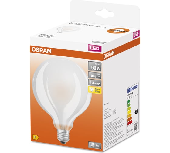 Изображение товара Светодиодная лампа Osram LEDSG9560 6.5W/827 230VGLFR E27 6x1 4058075808713