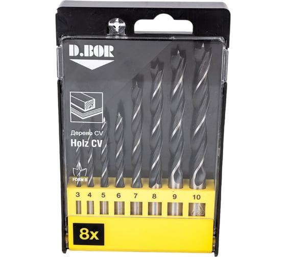 Изображение товара Набор сверл (8 шт, 3 - 10 мм) по дереву D.BOR 180008104D