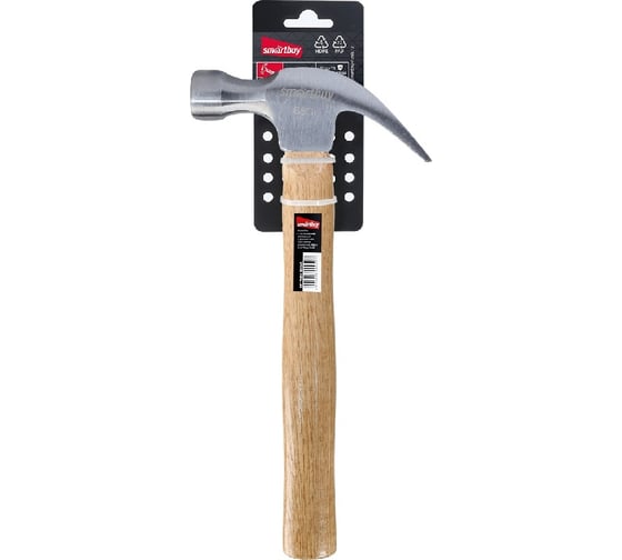 Изображение товара Столярный молоток с гвоздодером с деревянной проклеенной рукояткой Smartbuy 680 г, tools SBT-WHN-680p1