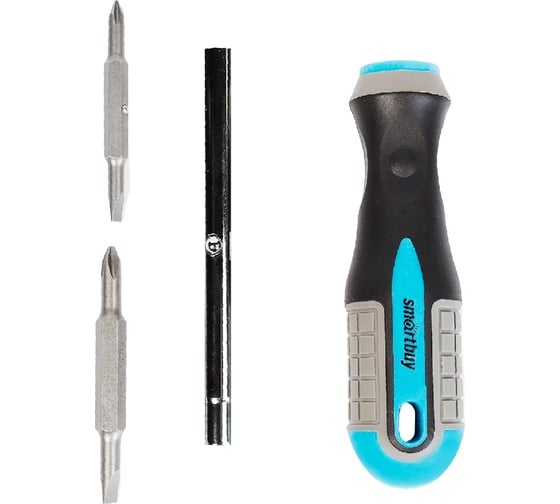 Изображение товара Двусторонняя отвертка 6 в 1 с переставной битой Smartbuy ph1,ph2, sl5,sl6, удлинитель cr-v tools SBT-SCN-2P2