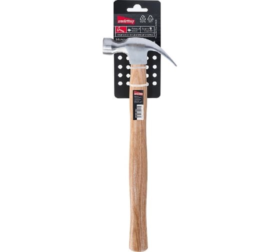 Изображение товара Столярный молоток с гвоздодером с деревянной проклеенной рукояткой Smartbuy 200 г, tools SBT-WHN-200p1