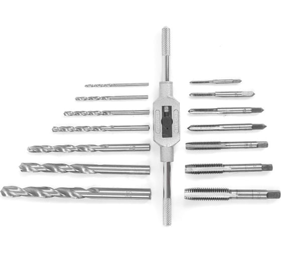 Изображение товара Набор сверл и метчиков Политех 15 предметов в металлической коробке 4515007