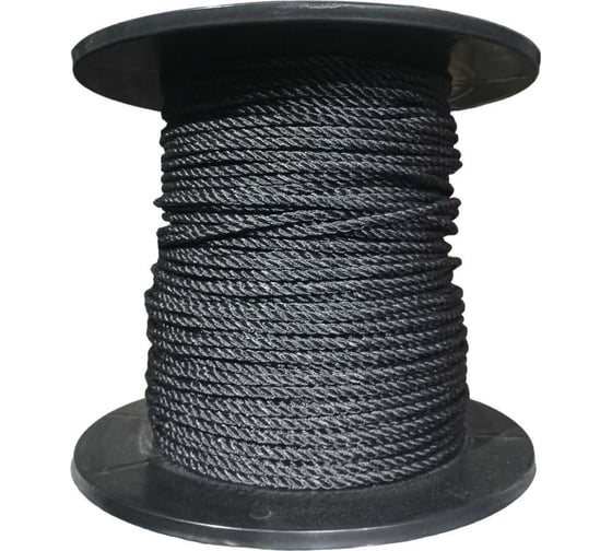 Изображение товара Канат Эбис полиэстил, 6 мм, тросовой свивки, 200 м, черный 76477