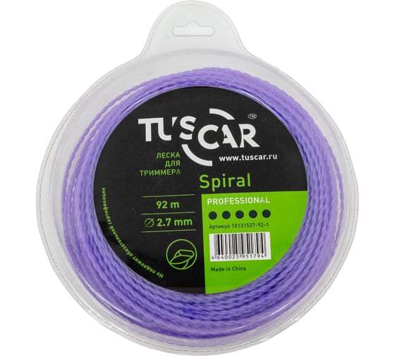 Изображение товара Леска для триммера Spiral, Professional, 2.7 мм, 92 м TUSCAR 10131527-92-1