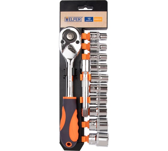 Изображение товара Набор торцевых головок HELFER 12 предметов 1/2 с трещоточной рукояткой HF003101