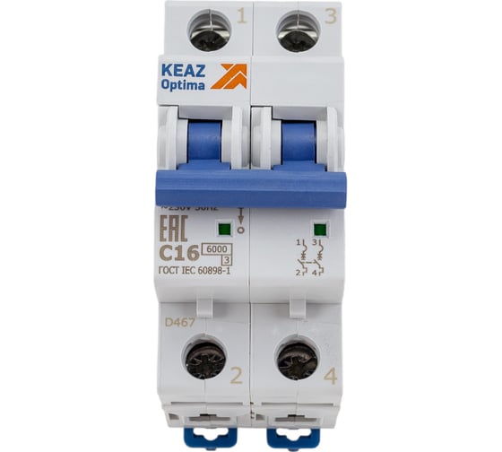 Изображение товара Автоматический модульный выключатель КЭАЗ OptiDin BM63-2C16-УХЛ3 260599