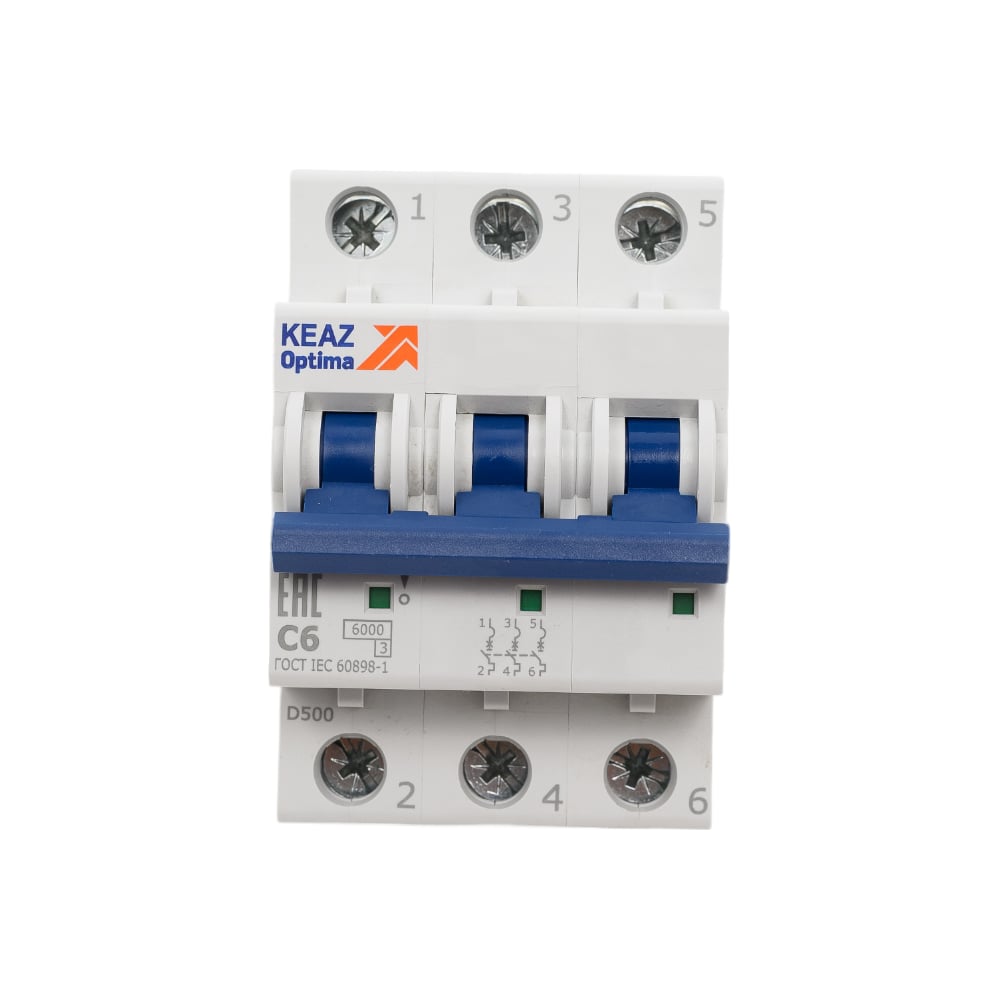Изображение товара Автоматический модульный выключатель КЭАЗ OptiDin BM63-3C6-УХЛ3 240 В, IP20, 3 полюса