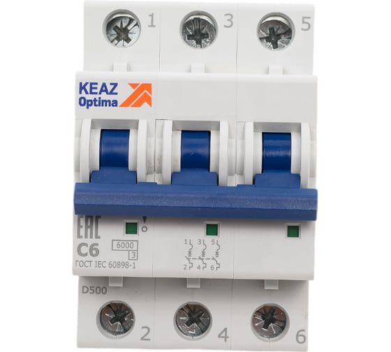 Изображение товара Автоматический модульный выключатель КЭАЗ OptiDin BM63-3C6-УХЛ3 260803