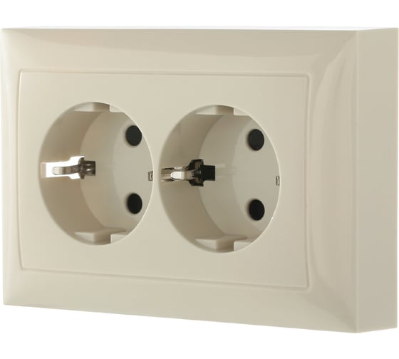 Изображение товара Двойная прямая розетка LK Studio с з/к, со шторками, бежевый 863701-1