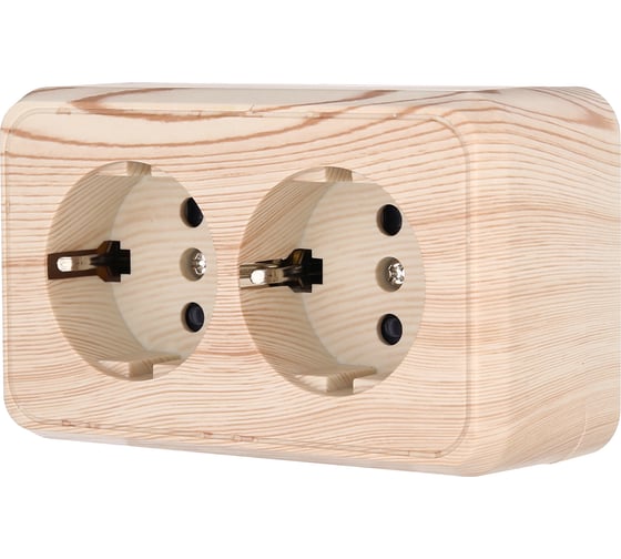 Изображение товара Двойная розетка открытой установки LK Studio с з/к, со шторками, сосна 813525