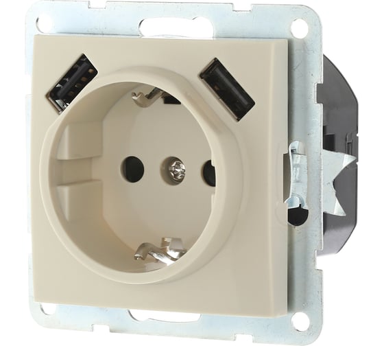 Изображение товара Розетка LK Studio с з/к + 2хUSB разъем, 2А, бежевый 868001-1