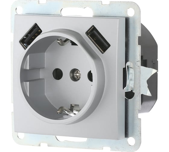 Изображение товара Розетка LK Studio с з/к + 2хUSB разъем, 2А, серебистый металлик 868003-1