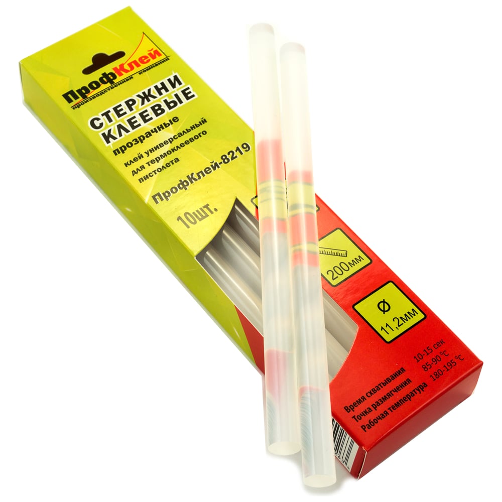 Изображение товара Пара клейевых стержней универсальные 8219 прозрачные 11.2 мм 200 мм 10 шт ПрофКлей