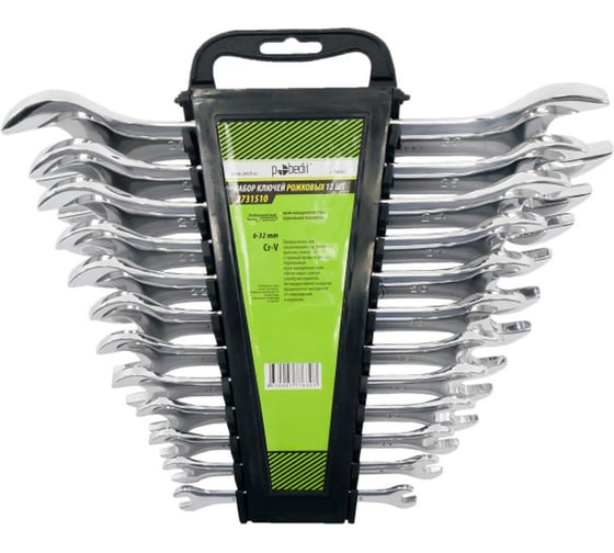 Изображение товара Набор рожковых ключей Pobedit Cr-V, зеркальная полировка, 6-32 мм, 12 шт. 2731510