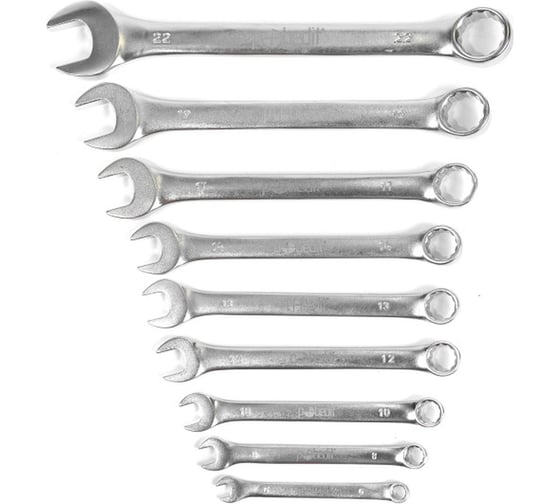 Изображение товара Набор комбинированных ключей Pobedit Cr-V, матовое покрытие, 6-22 мм, 9 шт. 2735714