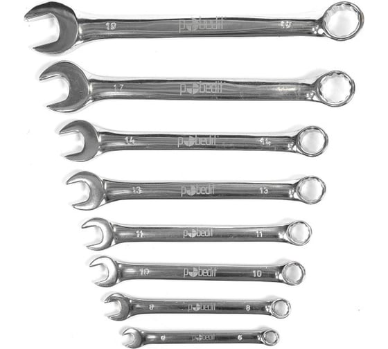 Изображение товара Набор комбинированных ключей Pobedit Cr-V, зеркальная полировка, 6-19 мм, 8 шт. 2735506