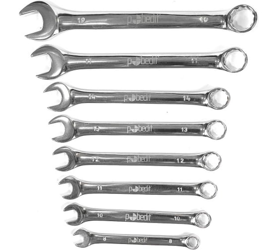 Изображение товара Набор комбинированных ключей Pobedit Cr-V, зеркальная полировка, 8-19 мм, 8 шт. 2735510