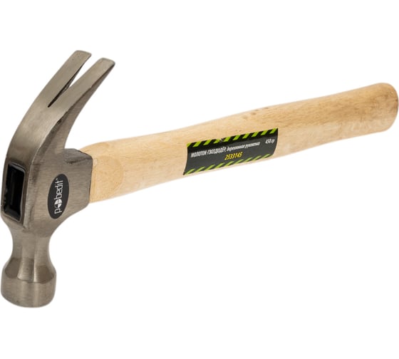 Изображение товара Молоток-гвоздодер Pobedit деревянная рукоятка, 450 гр. 2533145