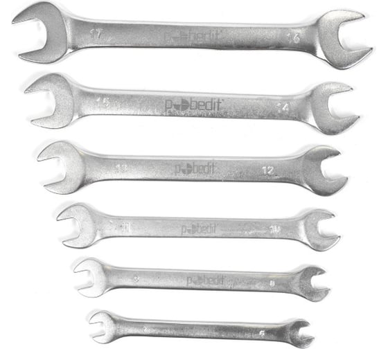 Изображение товара Набор рожковых ключей Pobedit Cr-V, матовое покрытие, 6-17 мм, 6 шт. 2731702