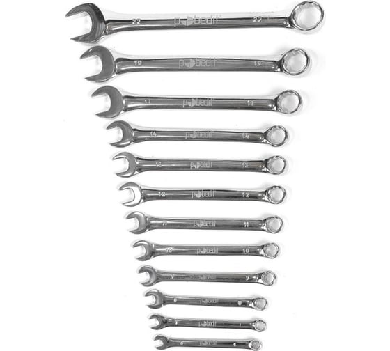 Изображение товара Набор комбинированных ключей Pobedit Cr-V, зеркальная полировка, 6-22 мм, 12 шт. 2735518