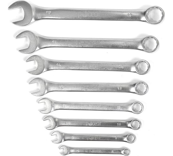 Изображение товара Набор комбинированных ключей Pobedit Cr-V, матовое покрытие, 6-19 мм, 8 шт. 2735710