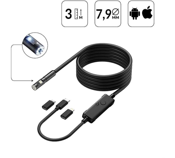 Изображение товара Видеоэндоскоп iCarTool USB для смартфона/планшета, 2 камеры 2Мп (1920x1080), зонд 7.9мм, длина 3м IC-V801-2