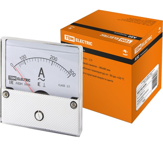 Изображение товара Амперметр TDM ELECTRIC А80Н 300А/5А-2,5, без поверки SQ1102-0234