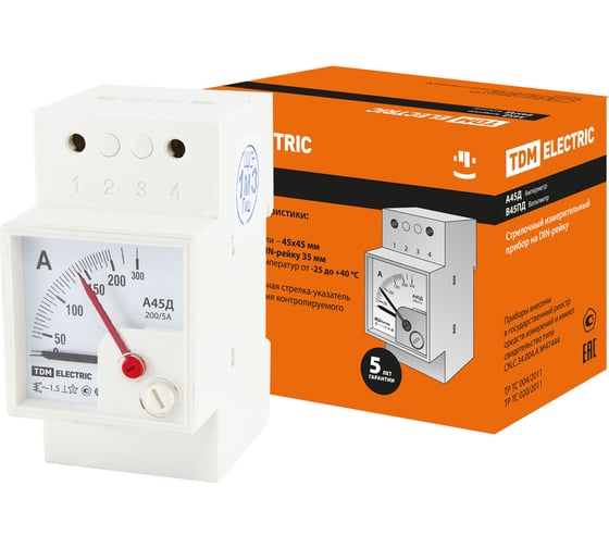 Изображение товара Амперметр TDM ELECTRIC А45Д 200/5А-1.5 din-рейка SQ1102-0302