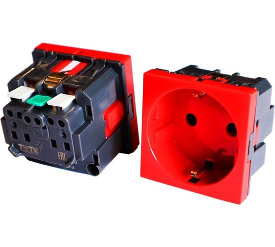 Изображение товара Электрическая розетка TWT Mosaic 45x45, нем. ст., 2K+3, 16A, со шторками, безвинтовое подключение, красная -EL45x45/1G-RD TWT-EL45x45/1G-RD