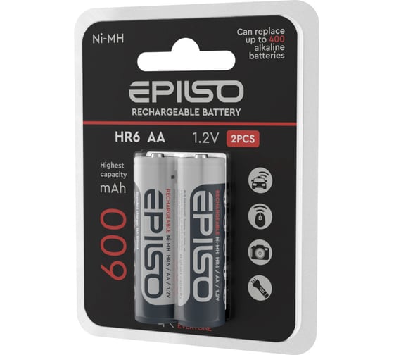 Изображение товара Никель-металл-гидридный аккумулятор Epilso (nimh)hr6/aa 600mah 2bc 1.2v EPB-HR6-0.6