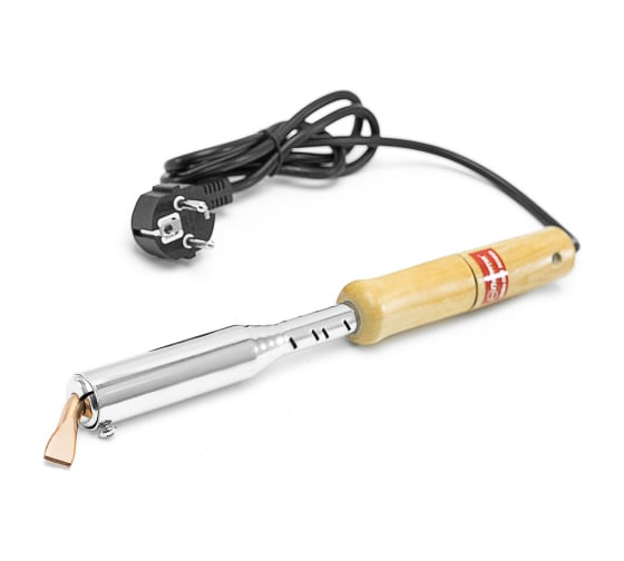 Изображение товара Паяльник Политех с деревянной ручкой, плоское изогнутое жало, 100 Вт, 220 В, 9054521